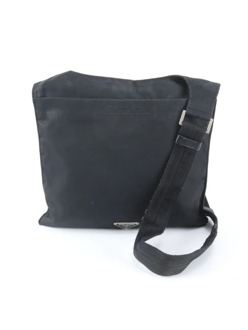 Prada Tessuto Nylon Triangle Logo Leather Shoulder Bag Crossbody Messenger Black
